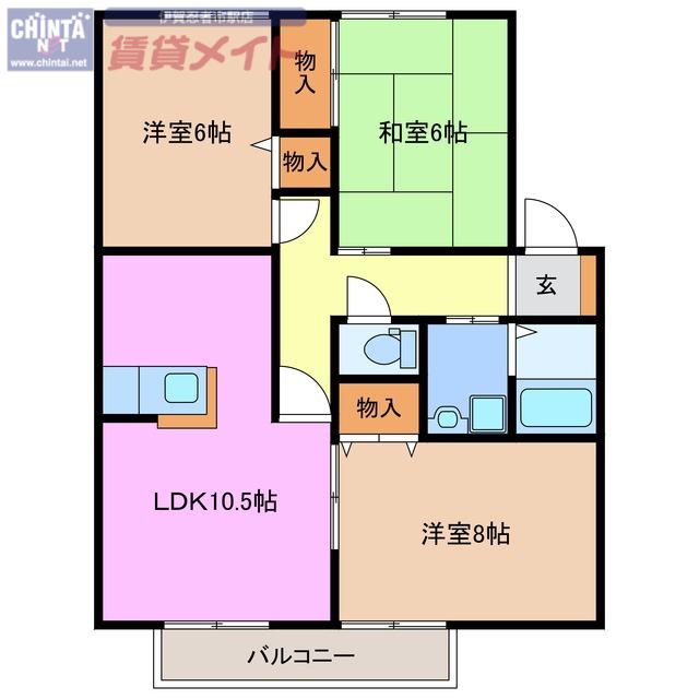 ウィンディアエスポワールA(3LDK/2階)の間取り写真