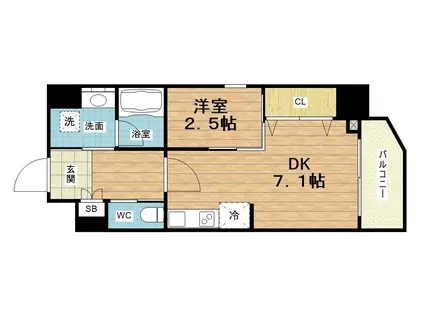 シーズンフラッツ新町(1DK/6階)の間取り写真