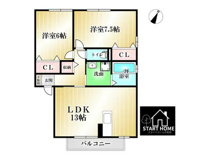グランシャリオ C棟(2LDK/1階)の間取り写真