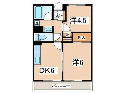 エルム大倉山(2DK/4階)の間取り写真