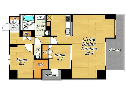 ジオ大津 京町(2LDK/14階)の間取り写真