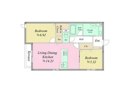 堺市西区鳳西町一丁共同PJ(2LDK/3階)の間取り写真