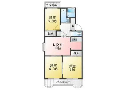 グリーンヒル富士見ヶ丘(3LDK/3階)の間取り写真