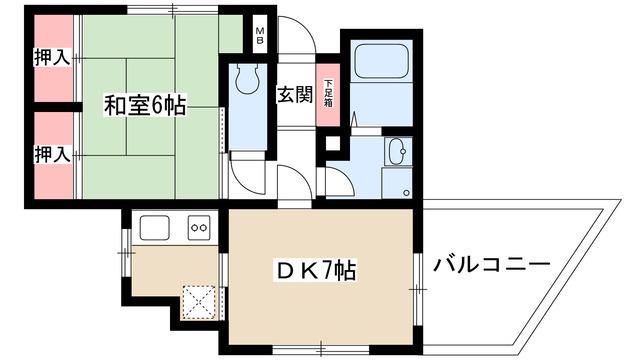 ラウムズ虹ヶ丘(2K/2階)の間取り写真