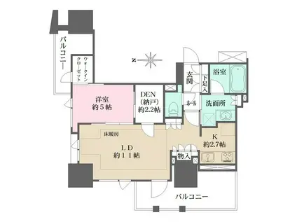 プラウドタワー名駅(1LDK/15階)の間取り写真