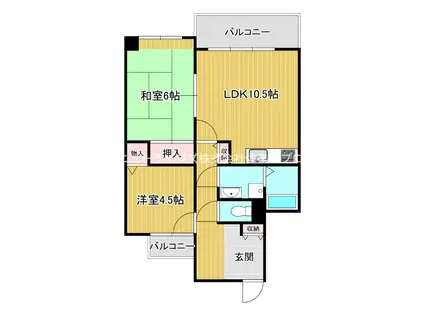 グレイシィーケイワイ(2LDK/5階)の間取り写真