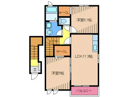 フーガ津屋崎(2LDK/2階)の間取り写真
