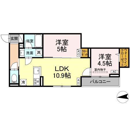 セレスティア六町IV(2LDK/2階)の間取り写真