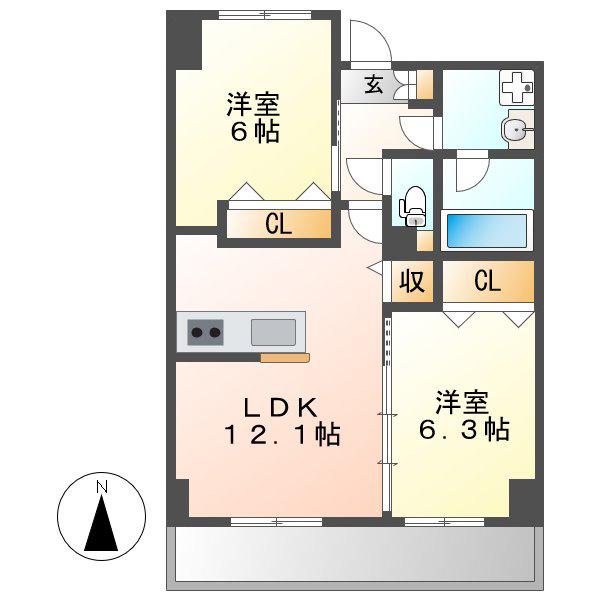 リンパクマンション(2LDK/11階)の間取り写真