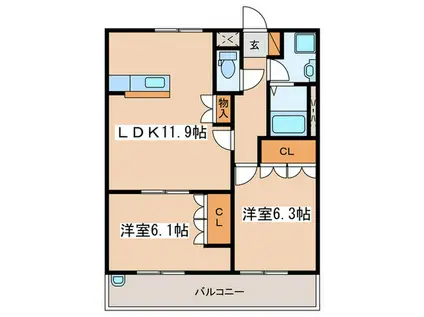 ソレアード・メゾンB(2LDK/2階)の間取り写真