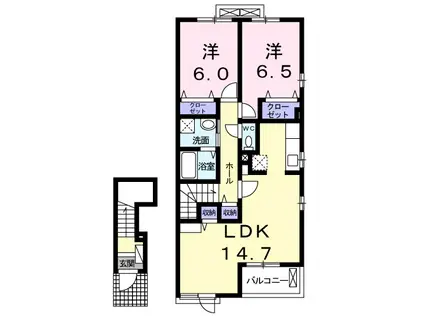 ミルトハーモニーA(2LDK/2階)の間取り写真