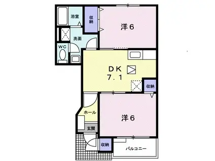 カリーノ・トゥッティB(2DK/1階)の間取り写真