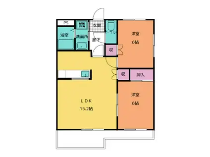 ツインハーティD2(2LDK/2階)の間取り写真