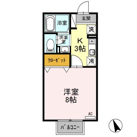 セゾンけやき(1K/2階)の間取り写真