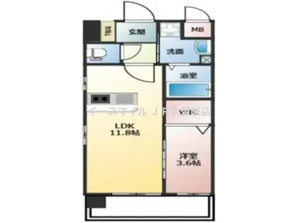 PROUDII花畑(1LDK/4階)の間取り写真