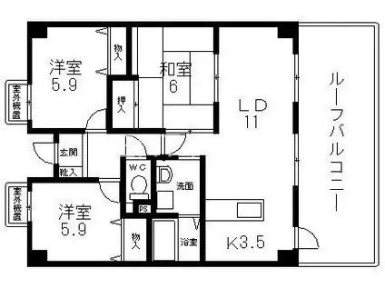ヴェルノール布施(3LDK/6階)の間取り写真