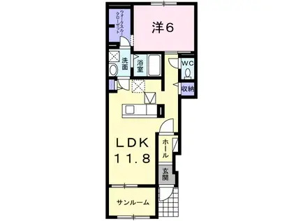 ル タン サト(1LDK/1階)の間取り写真
