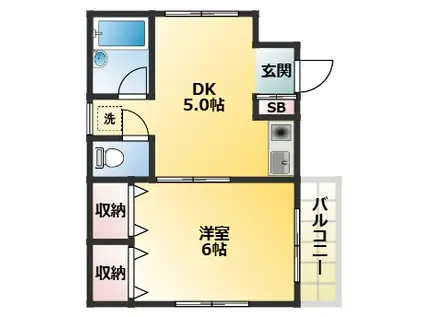 KWマンション(1DK/2階)の間取り写真
