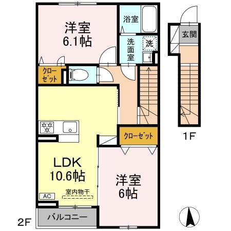 ゆずの樹(2LDK/2階)の間取り写真