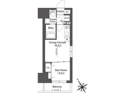 ブルロック後楽園(1DK/2階)の間取り写真