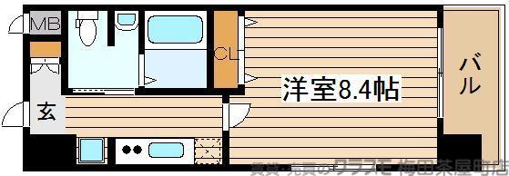 グランカーサ梅田北(1K/13階)の間取り写真