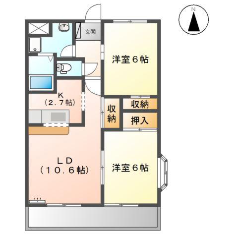 グランディール羽根(2LDK/3階)の間取り写真