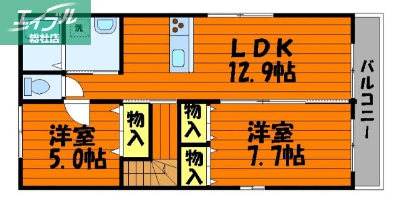 ルネス神田I(2LDK/2階)の間取り写真