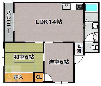 コーポラス大開(2LDK/3階)の間取り写真