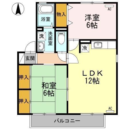 GRACEKUMANOIIA棟(2LDK/2階)の間取り写真