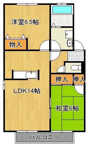 ファミーユ石田IIA棟(2LDK/2階)の間取り写真