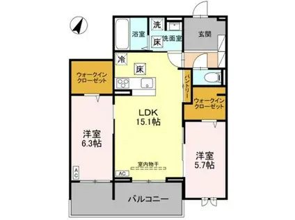 センカIII(2LDK/1階)の間取り写真