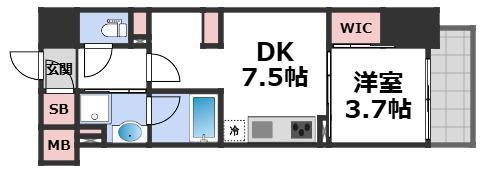 ザ・パークハビオ谷町六丁目クロス(1DK/7階)の間取り写真
