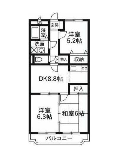 ソレアード AKAGI(3DK/1階)の間取り写真
