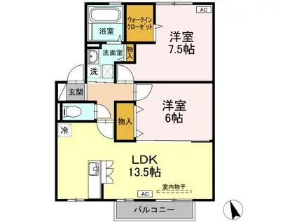 ルポルトボヌール(2LDK/2階)の間取り写真
