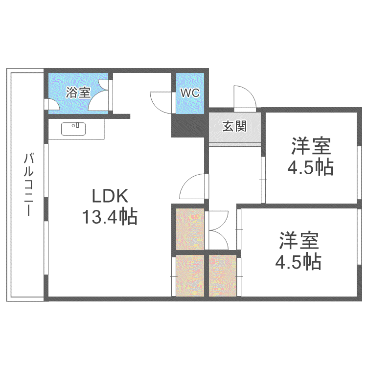 札幌西月寒団地1号棟(2LDK/5階)の間取り写真