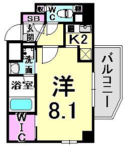 ベルフェリーク新神戸(ワンルーム/6階)の間取り写真