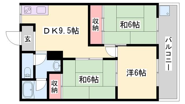 田寺ハイツ(3DK/3階)の間取り写真