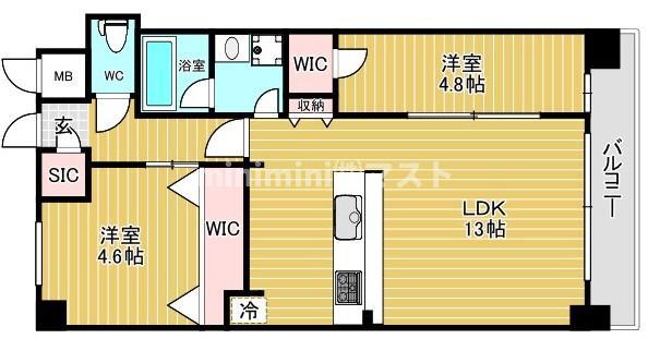 スプランディッド難波VII(2LDK/10階)の間取り写真