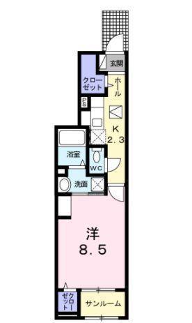 ヴィーブルS15(1K/1階)の間取り写真