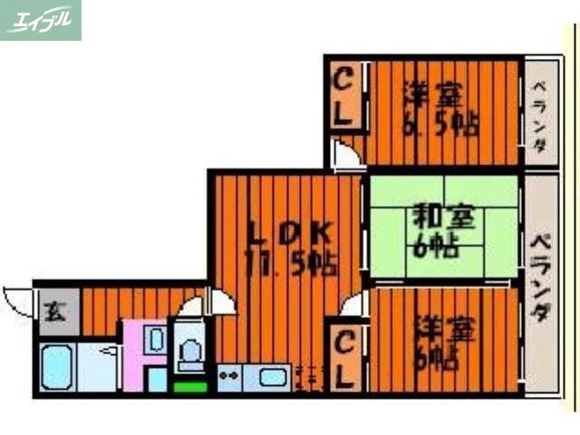 南方パークマンション(3LDK/5階)の間取り写真