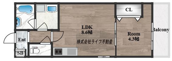 BADGE TOMOI EST II(1LDK/3階)の間取り写真