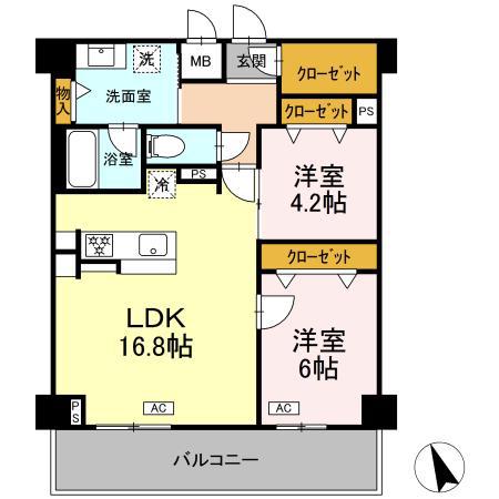 ヴィラ トルチュ東刈谷(2LDK/5階)の間取り写真