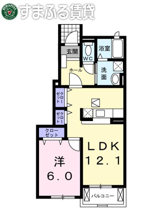 クローズド相見I(1LDK/1階)の間取り写真