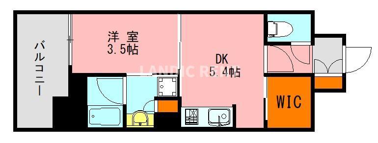 アソシアグロッツォ博多サザンテラス(1DK/2階)の間取り写真