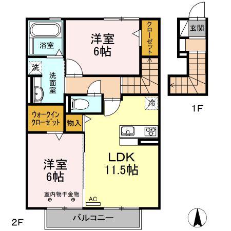 ブラウニー如意申(2LDK/2階)の間取り写真