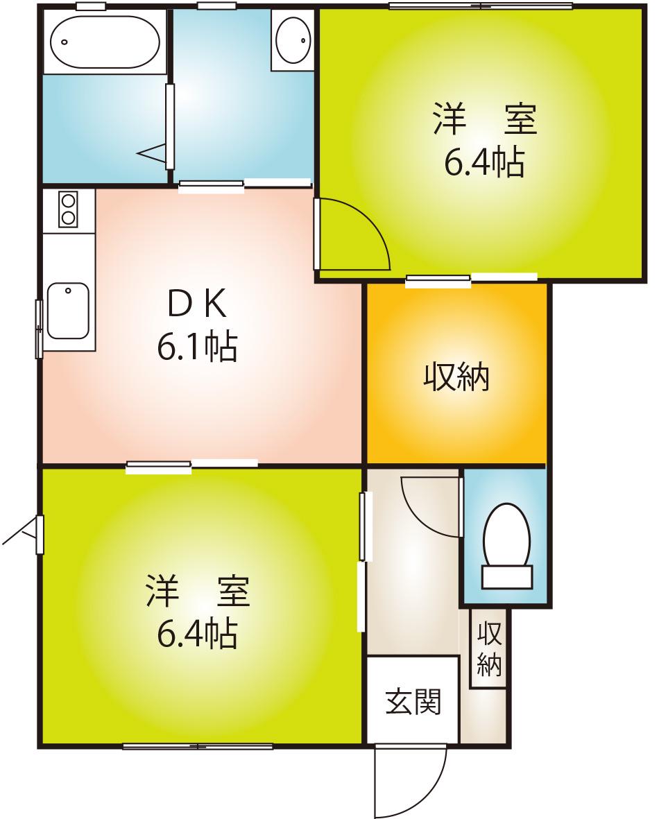 プラムグローブ D棟(2DK/1階)の間取り写真