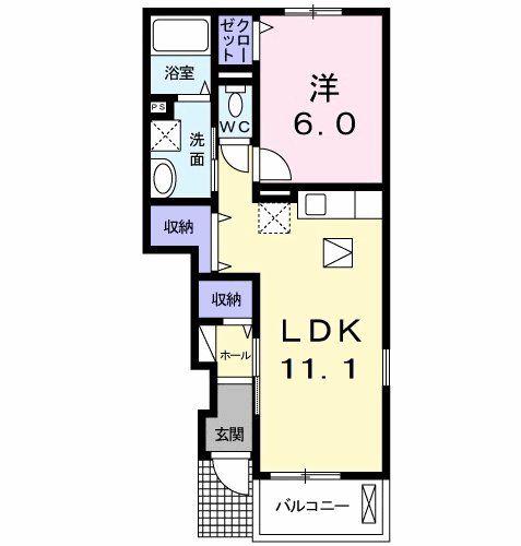 ベルジュネスI(1LDK/1階)の間取り写真