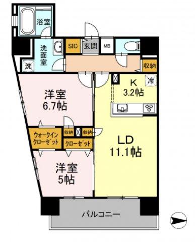 ディールーム早稲田(2LDK/11階)の間取り写真
