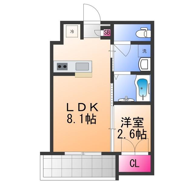 西湊町ジーイー・ディス(1LDK/1階)の間取り写真