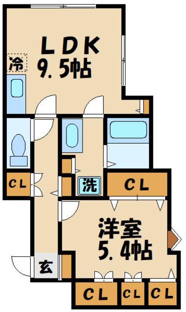 ワイズ飛田給(1LDK/1階)の間取り写真